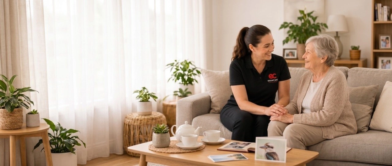 Caregiver and client smiling