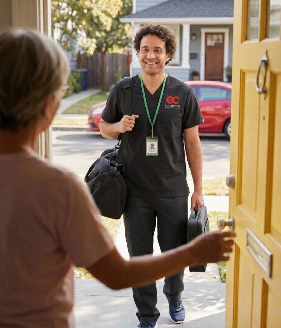 Caregiver smiling at the door